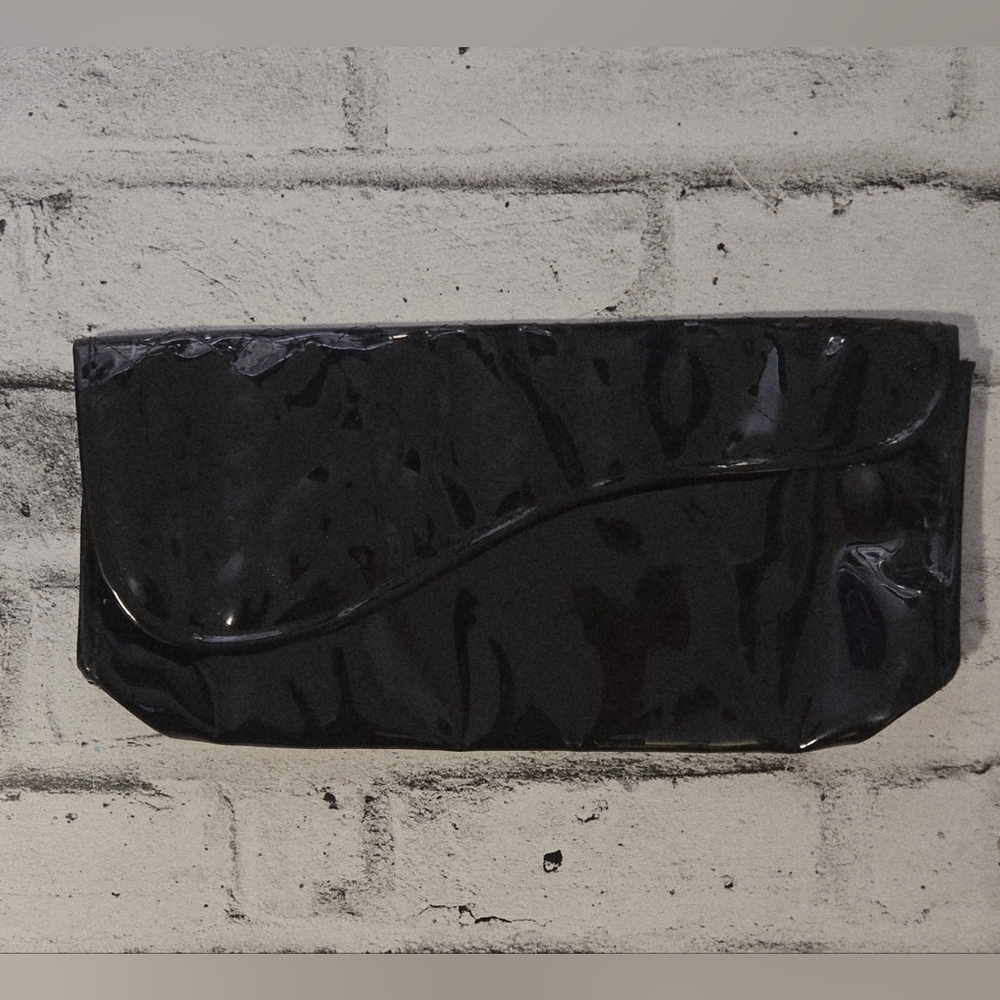 Black Patent Vinyl Clutch Purse Magnetic Snap Vintage Evening Bag